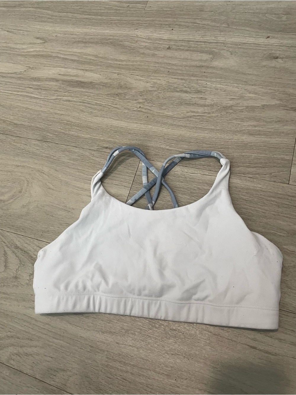 Athleta White Sports Bra with Light gray Crossback Straps